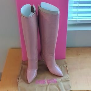 BNIB Sz 38 Paris Texas rose croc embossed leather knee high boots